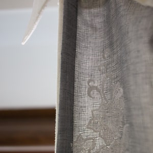 Linen curtain with embroidered gray cotton image 9