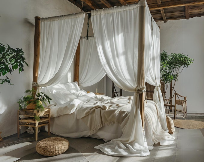 Canopy Bed Curtains | Bed Drape | Bed Tent | Perfect White Linen Drapes | Linen Drapery Curtains | Boho Curtains | Tie Top Linen Curtain