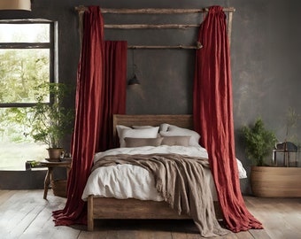 Heavyweight Linen Bed Canopy Panel  | Linen Canopy Bed Curtains | Organic Linen Bed Canopy | Long Drapes | Canopy Over The Bed | Bed Tent