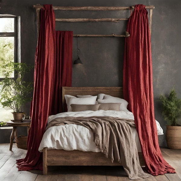 Heavyweight Linen Bed Canopy Panel  | Linen Canopy Bed Curtains | Organic Linen Bed Canopy | Long Drapes | Canopy Over The Bed | Bed Tent