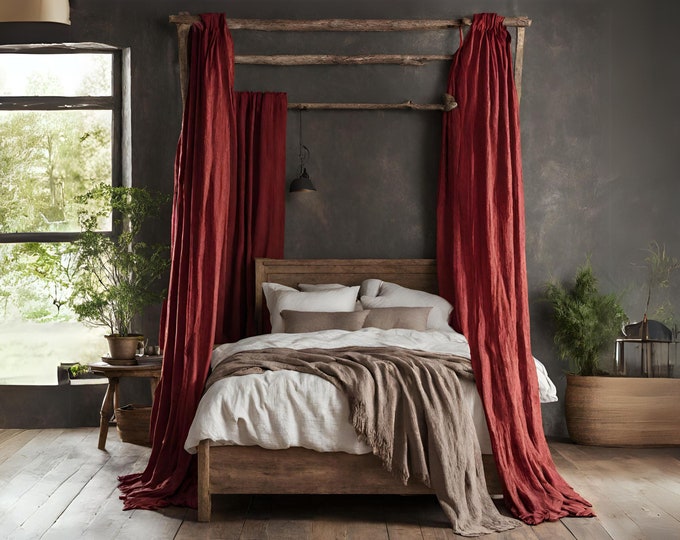 Heavyweight Linen Bed Canopy Panel  | Linen Canopy Bed Curtains | Organic Linen Bed Canopy | Long Drapes | Canopy Over The Bed | Bed Tent