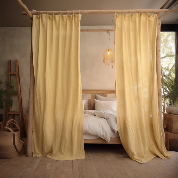 Cortinas de cama / Panel de dosel de cama de gasa de lino / Tienda de campaña Boho Canopy / Casa Montessori / Descanso interior/exterior / Paneles de dosel para cama