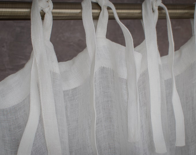 Linen curtains - 1 PANEL. White washed soft drapes with ties. Stonewashed linen custom size curtain. Farmhouse decor. Shabby chic style