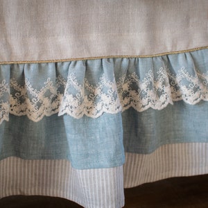 Natural Linen table runner with ruffle, rustic tablecloth, stonewashed linen table runner. image 8