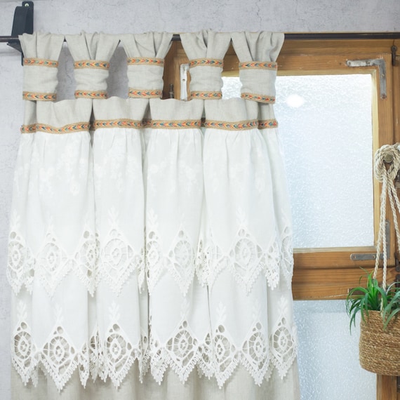 Ruffled curtains in boho and shabby chic style