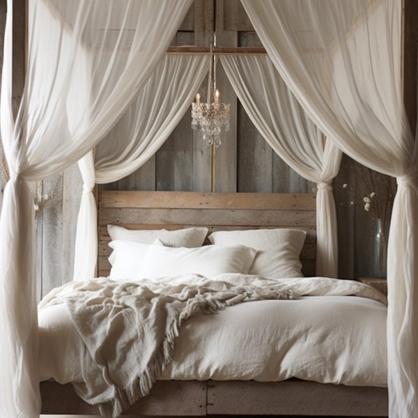 Linen Canopy Bed Curtains | Custom Bed Canopy Drape | Canopy Bed Panels | Linen Curtain Drape | Perfect White Linen Drapes | Long Drapes