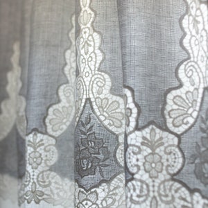 Linen curtain with embroidered gray cotton image 5