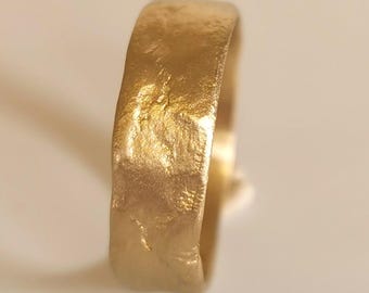 Solid Gold Wedding Band for Men and Women, 14k Yellow Gold Rustic Matte Ring in 6mm