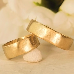 His and Hers 14K Solid Gold 6mm Wide Wedding Band Ring Set for Men and Women, Rustic Gold Matching Wedding Rings
