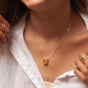Gold Plated Rectangle Pendant Necklace, Minimalist Geometric Gold Necklace for Women