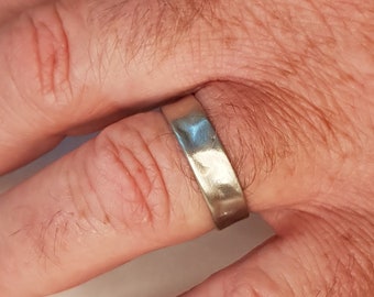 Organic Men's 6mm White Gold Wedding Band, 18K Hammered White Gold Ring,