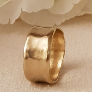 18K Gold Cigar Band Ring, Wide Gold Band, Organic Gold Cigar Band Ring, Natural Satin Rustic Gold Bands, Handmade