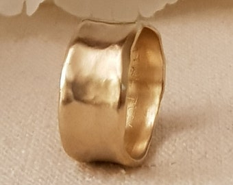 18K Gold Cigar Band Ring, Wide Gold Band, Organic Gold Cigar Band Ring, Natural Satin Rustic Gold Bands, Handmade