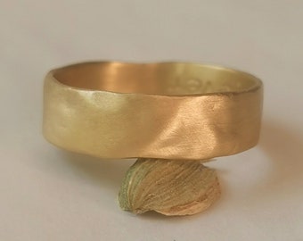 Classic Solid Gold Wedding Band for Men and Women, 10k Organic Hammered Handmade Ring