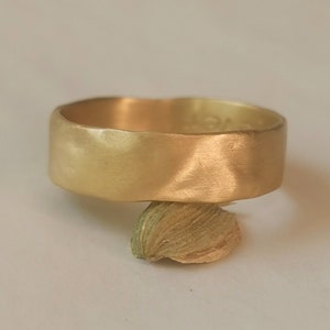 14K Solid Gold 6mm Wide Wedding Band for Men and Women, Organic Hammered Handmade Ring