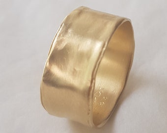 10mm Solid Gold Band, Organic Wedding Rings for Men, 18k Gold Cigar Band Ring for Men