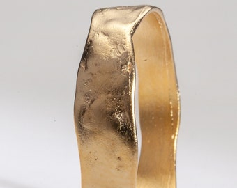 Handcrafted Organic 10k Gold Ring, Textured Gold Wedding Band