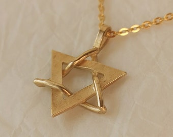 14k Solid Yellow Gold Jewish Star Pendant, Unique Magen David Necklace Handmade in Israel, Spiritual Jewelry
