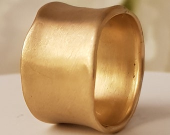 18K Unique Wide Thick Solid Gold Wedding Band Ring For Women Width 12 mm / 0.47'' , Thickness 1.5mm / 0.059''