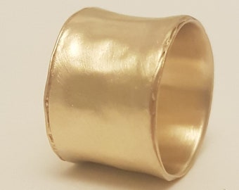 14k Solid Gold Band, Wide Wedding Ring for Women, Cigar Band Ring, Unique Wide Band Ring