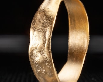 18k Women's Gold Ring, Matte Finish Gold Ring for Women, Hammered Gold Ring, Textured Gold Wedding Band, Handmade Gold Jewelry