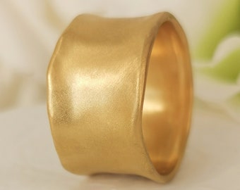 Solid 22K Gold Cigar Band Ring, Luxury Matte 22k Gold Ring, Hand Forged Organic 12mm Wide Gold Ring For Men or Women