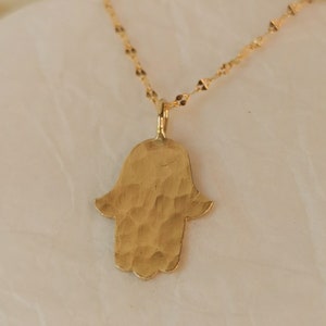 Gold Hamsa Necklace, Hammered Gold Hamsa Pendant, Judiaca Jewelry, Made in Israel Jewelry