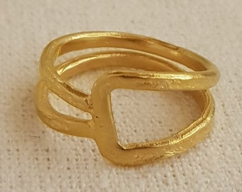 Double Band Textured Gold Plated Ring for Women, Geometric Tribal Ring, Boho Ring Gold Plated Jewelry