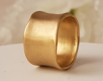 18K Unique Wide Thick Solid Gold Wedding Band Ring For Women Width 12 mm / 0.47'' , Thickness 1.5mm / 0.059''