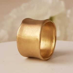18K Unique Wide Thick Solid Gold Wedding Band Ring For Women Width 12 mm / 0.47&#39;&#39; , Thickness 1.4mm / 0.054&#39;&#39;
