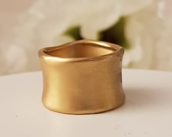 18k Unique Wide Wedding Band, Thick Wedding Band Ring For Women, Width 12 mm / 0.47'' , Thickness 1.5mm / 0.059''