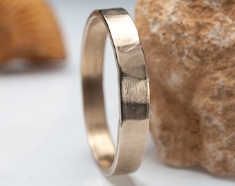 Hammered White Gold Wedding Ring, 14k White Gold Stacking Ring, Soft Hammered Women's Gold Wedding Band, 3.5mm Gold Ring