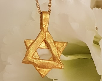 18K Gold Star of David Necklace, Jewish Star Pendant, Gold Magen David Necklace, Star Of David Charm for Women, Jewish Cross pendant