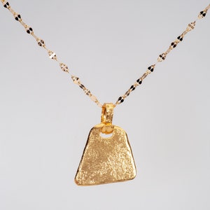 14k Solid Gold Ethnic Geometric Rectangle Pendant, Ancient Rustic ...