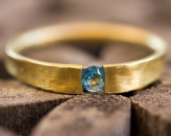 Engagement Ring, Dainty Blue Diamond Ring,  14k solid gold stackable ring, Blue Diamond Jewelry