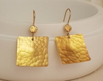 Square Dangle Earrings Yellow Gold Dainty Gift For sister Everyday Jewelry Fashion Trends Bridesmaid Jewelry unique gifts