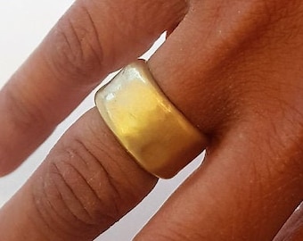 14K Gold Dicker Ehering, breiter Bandring, Statement-Ring, organischer Ehering, Ringe im antiken Stil, Strukturring, gehämmerter Goldring