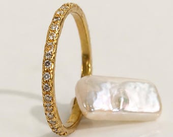 22k Gold Diamond Eternity Band, Unique Stackable Engagement Ring