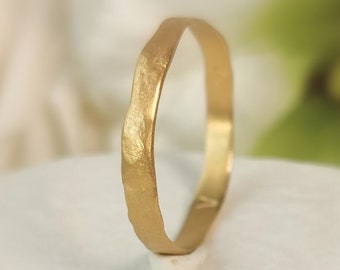 Slim 3mm Hammered 22k Solid Gold Ring, Organic Texture Gold Wedding Band, Ancient Style Jewelry