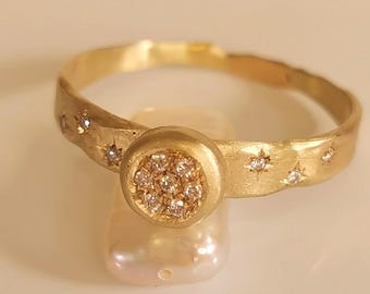 Unique Engagement Ring for Women,Chunky Gold Ring With Small Diamonds, Gifts For Her