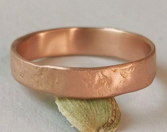 4mm Wide Rose Gold Band, 14k Rose Gold Wedding Ring with Textured Surface, Comfort Fit Rose Gold Ring