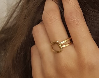 Bypass Gold Plated Ring For Women, Unique Geometric Ring, Thumb Ring, Boho Statement Ring, Simple Gold Ring, Handcrafted Ring