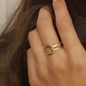 Bypass Gold Plated Ring For Women, Unique Geometric Ring, Thumb Ring, Boho Statement Ring, Simple Gold Ring, Handcrafted Ring
