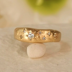 Unique Gold Diamond Engagement Ring for Women, Organic 14k Gold Wedding Band with Small Diamonds, Nature Inspired Handmade Engagement Ring