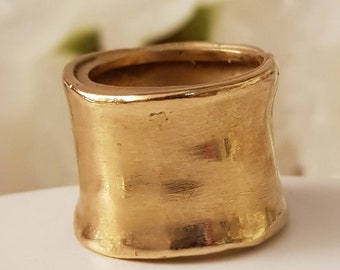 Extra Wide 18K Gold Cigar Band Ring 16mm, Women's Solid Gold Wedding Band, Unique Modern Wedding Ring, Wide And Thick Wedding Band
