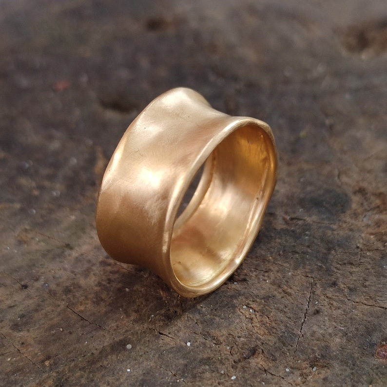 10mm Gold Band, 14K Solid Gold Ring, Wide Wedding Band Ring for Women, Matte Gold Wedding Band, Women's Cigar Band Ring. image 1