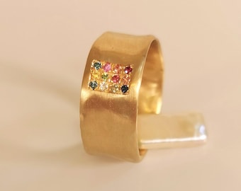Kabbalah Hoshen Gemstone Gold Ring, Handmade Jewish Spiritual Jewelry, Israeli Artisan Ring
