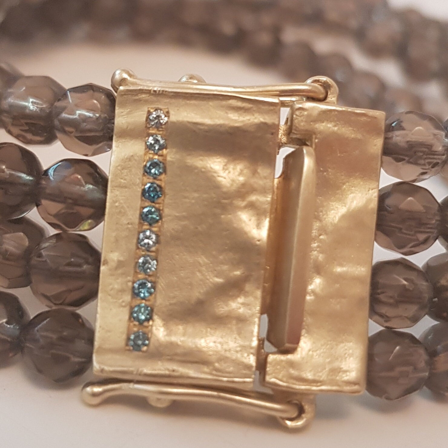 Unique Smoky Quartz Gold Bracelet With Diamonds, Multi-Chain Bracelet For Women, Gemstone Bracelet, Solid Gold and Quartz Bead Bracelet