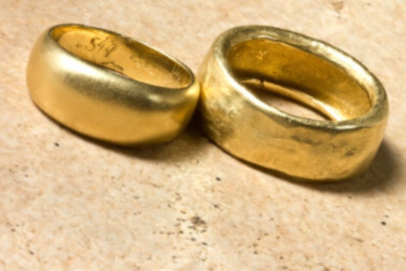 His and Hers Thick Wedding Bands Solid Gold Wedding Band Set Etsy
