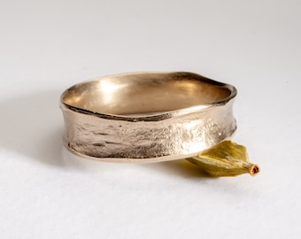 14k Textured White Gold Wedding Band, Handmade Rustic Gold Rings for Men and Women